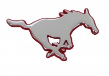 SMU Mustang Red Trim Metal Auto Emblem