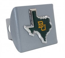 Baylor University Bears TX Shape Colors on Silver Metal Hitch Cover