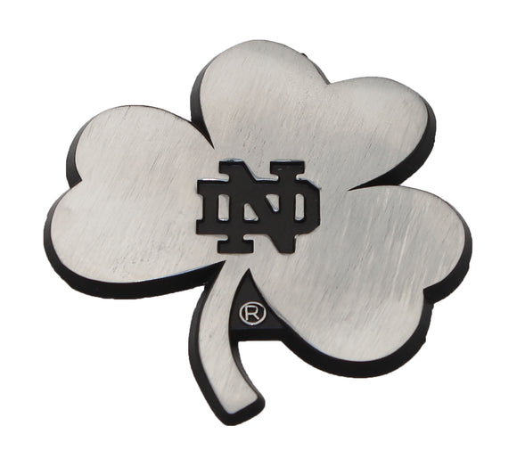 Notre Dame Shamrock Brushed Metal Auto Emblem