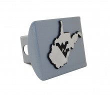 West Virginia University State Shape WV Silver Metal Hitch Cover