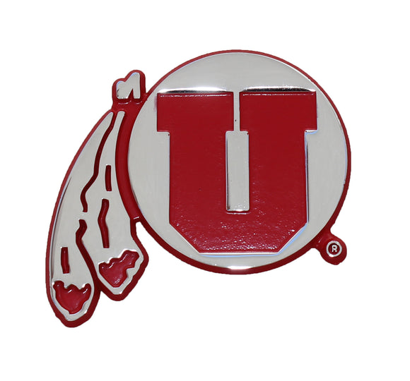 University of Utah Utes Red Drum and Feather Metal Auto Emblem