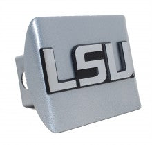 LSU Tigers on Silver Metal Hitch Cover
