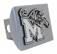 University of Memphis Tigers on Silver Metal Hitch Cover