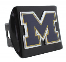 Michigan Wolverines Navy M on Black Metal Hitch Cover