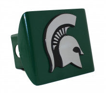 Michigan State Spartans on Green Metal Hitch Cover