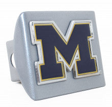 Michigan Wolverines Navy M on Silver Metal Hitch Cover