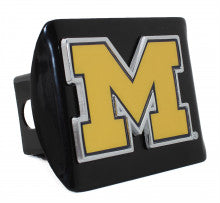 Michigan Wolverines Maize M on Black Metal Hitch Cover