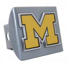 Michigan Wolverines Maize M on Silver Metal Hitch Cover
