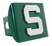 Michigan State Spartans S on Green Metal Hitch Cover