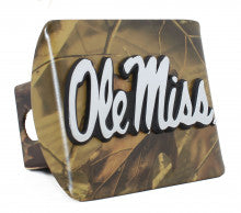 University of Mississippi Ole Miss on Camo Metal Hitch Cover