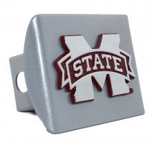 Mississippi State Bulldogs Maroon Trim Silver Metal Hitch Cover