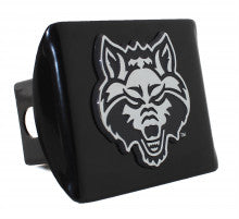 Arkansas State Red Wolf on Black Metal Hitch Cover