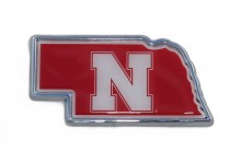 Nebraska Huskers State Shape Colors Metal Auto Emblem