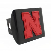 University Of Nebraska Metal Hitch Cover - Chrome With Red Trim & Iron N - Officially Licensed