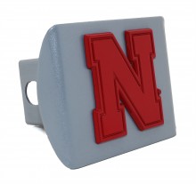 Nebraska Huskers Red Silver Metal Hitch Cover