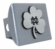 Notre Dame Shamrock Silver Metal Hitch Cover