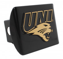 University of Northern Iowa Gold Black Metal Hitch Cover