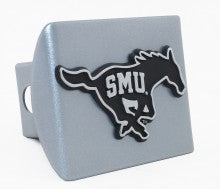 SMU Mustang Debossed Silver Metal Hitch Cover