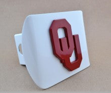 University of Oklahoma Sooners Crimson OU White Metal Hitch Cover