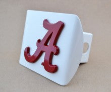 University of Alabama A Crimson Tide on White Metal Hitch Cover