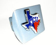 TCU Texas Shape Flag Silver Metal Hitch Cover
