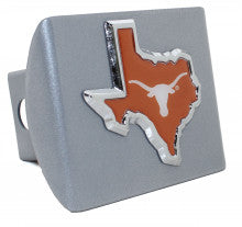 University of Texas Longhorns Texas Shape Orange on Silver Metal Hitch Cover
