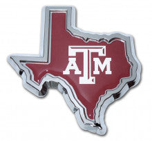 Texas A&M ATM State Shape Maroon Metal Auto Emblem