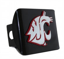 Washington State University Cougars Crimson Trim on Black Metal Hitch Cover
