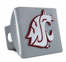Washington State University Cougars Crimson Trim on Silver Metal Hitch Cover