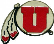 University of Utah Utes Red Drum and Feather Metal Auto Emblem