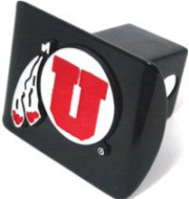 University of Utah Red Drum & Feather Black Metal Hitch Cover