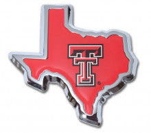 Texas Tech University State Shape Red Metal Auto Emblem