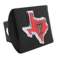 Texas Tech University State Shape Red on Black Metal Hitch Cover