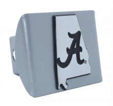 University of Alabama Crimson Tide State Shape on Silver Metal Hitch Cover