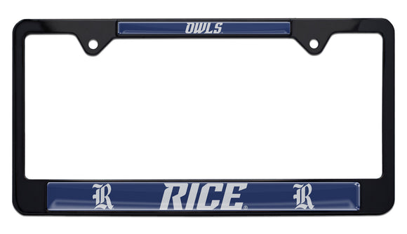 Rice University Mascot Black Metal License Plate Frame
