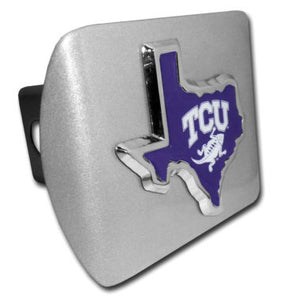 TCU Texas Shape Purple Silver Metal Hitch Cover