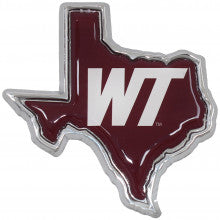 West Texas A&M State Shape Maroon Metal Auto Emblem