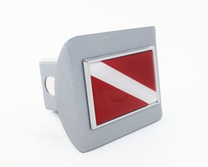 Diver Flag Silver Metal Hitch Cover