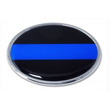 Chrome Police Blue Line Oval Car Emblem