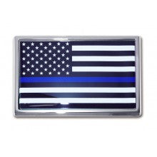 Police Blue Line Metal Flag Emblem