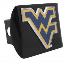 West Virginia University Blue on Black Metal Hitch Cover