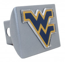 West Virginia University Blue on Silver Metal Hitch Cover