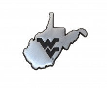 West Virginia University State Shape WV Brushed Metal Auto Emblem